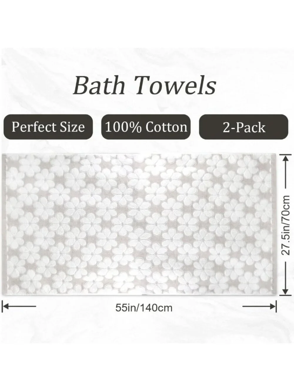 Super Absorbent Bath Towels 2 Pack, Soft Shower Towels 27.5x55 Inches, Quick Dry